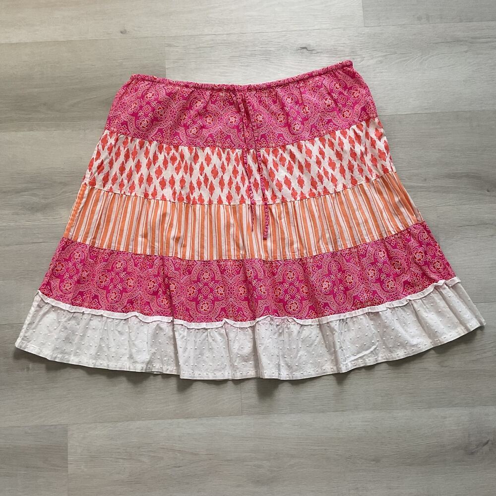 J Crew Womens Floral Tiered Ruffle Skirt Pure Cotton Large